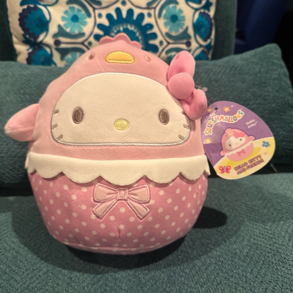 Squishmallows Pink and White Plush with Bow